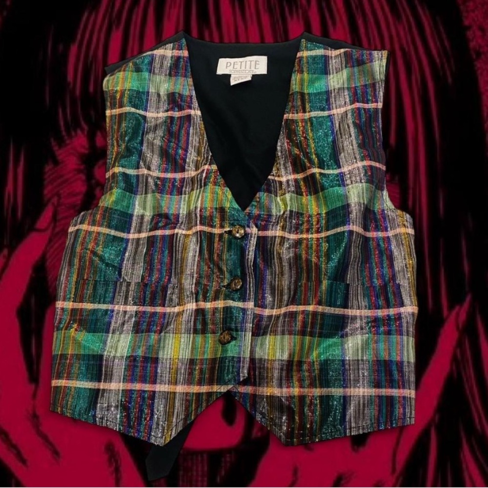 Petite Sophisticate Multicolor Plaid Vest